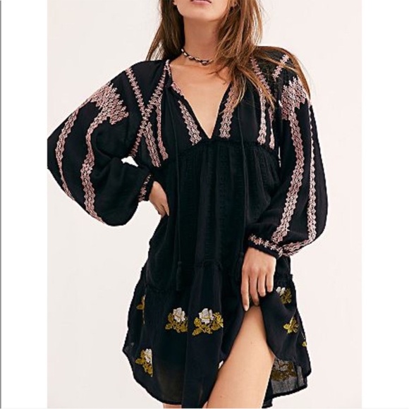 Free People Wild Horses Boho Embroidered Oversized Gauzy Mini